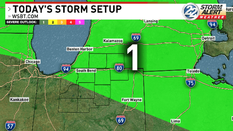 A Level 1 risk for severe weather will be in place Tuesday for part of the area (WSBT 22)